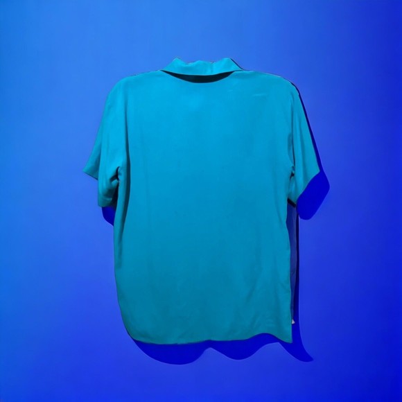 Melrose Silk Studio 100% SILK Teal Blue Button Up Short Sleeve Blouse Sz M - Picture 3 of 9